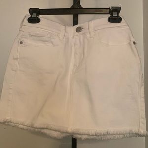 Express white denim frayed mini skirt